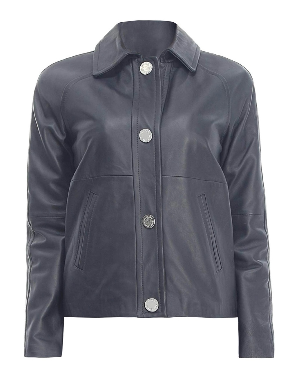 Michael Kors Women’s Black Lamb Leather 4 Button-Front Jacket Medium Lined